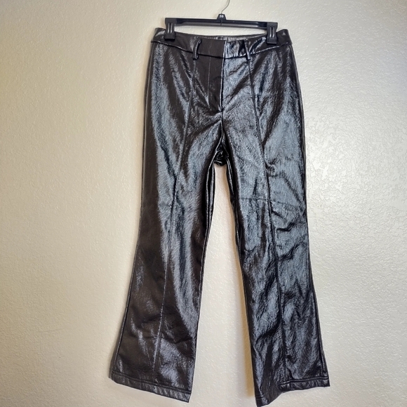 NWT 7 for all mankind Faux Leather Shiny Flare Leg Pants sz M - Picture 1 of 9